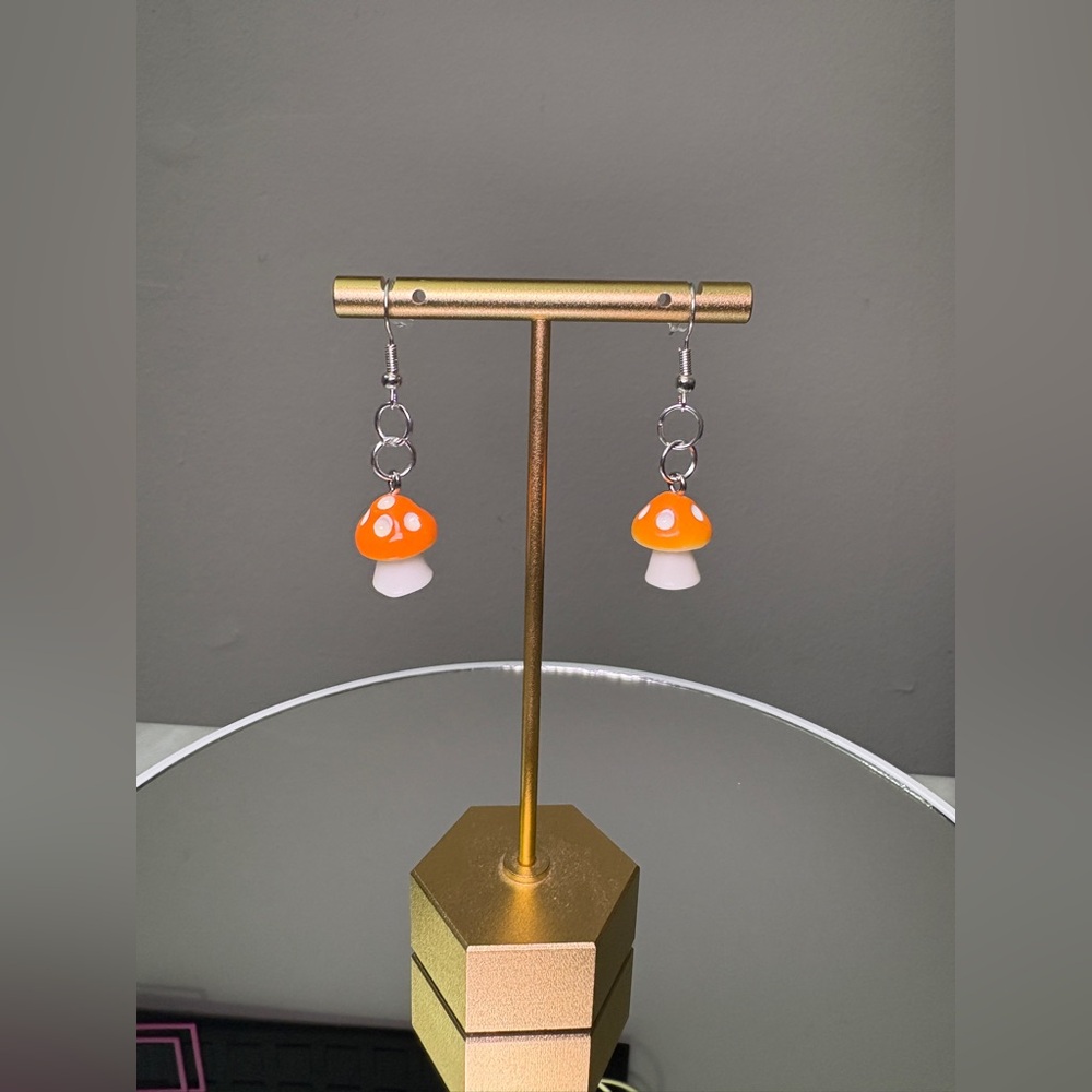 Hand Crafted Mushroom Earrings Orange NWT (Made by me!)